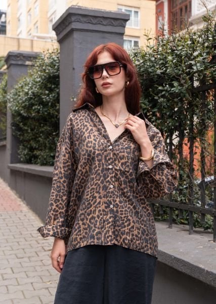 OVERSİZE LEOPAR GÖMLEK